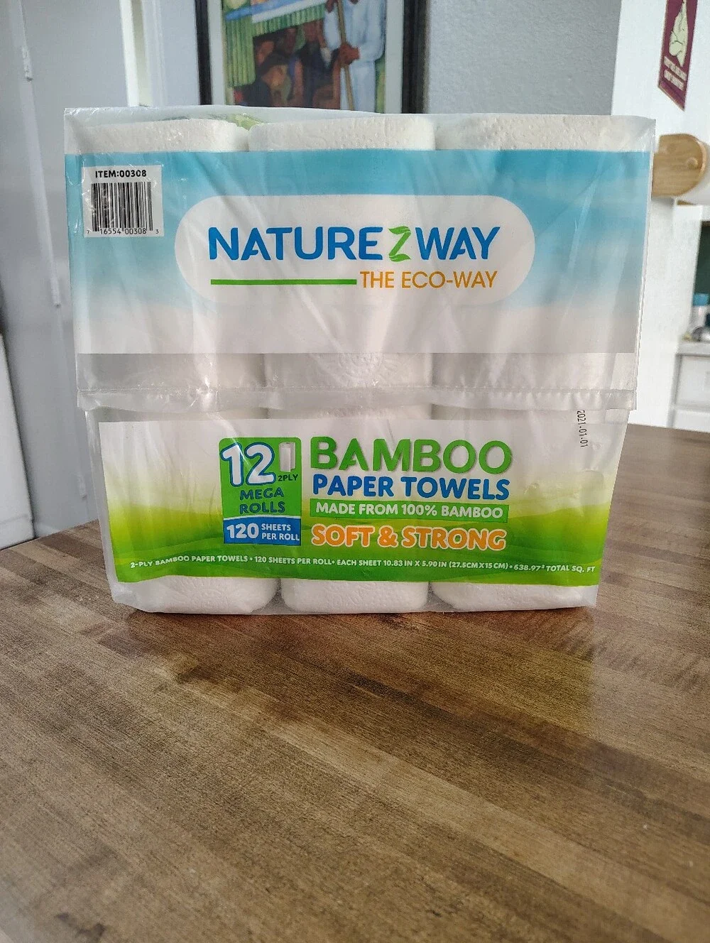 Naturezway Premium Quality Bamboo Disposable Paper Towels 12 MEGA ROLLS 120 Shee